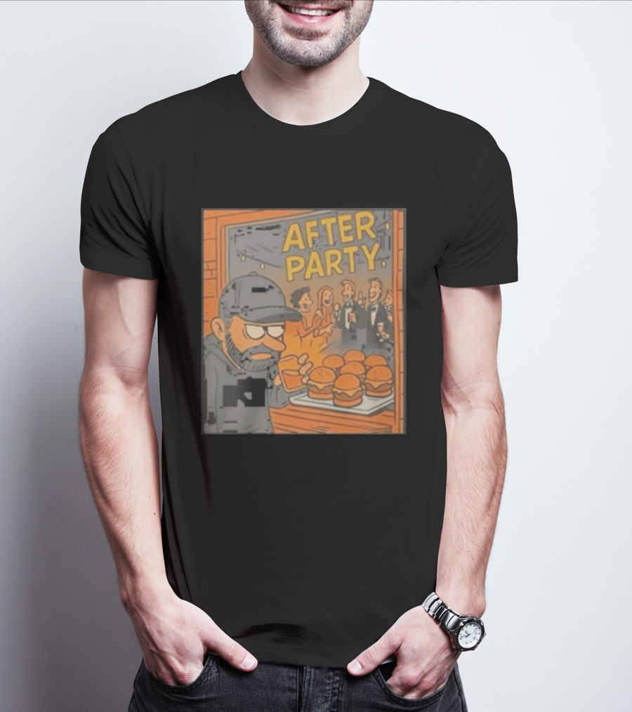 After Party Burger Cartoon With Drink In Hand T-Shirt