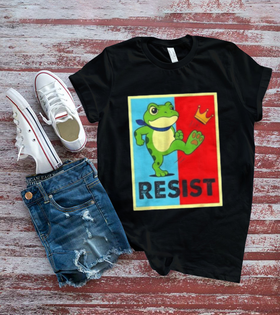 Resist Frog Kicking Crown Icon No Kings T-Shirt