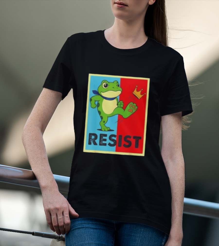 Resist Frog Kicking Crown Icon No Kings T-Shirt