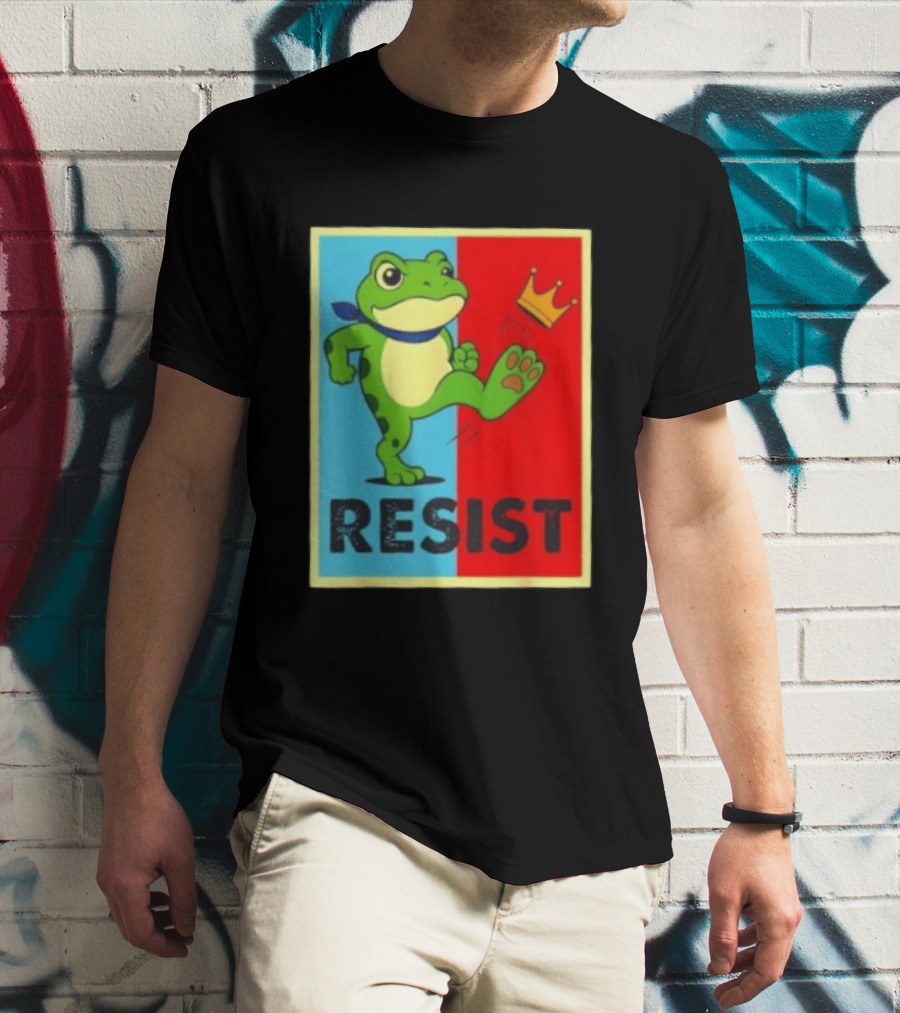 Resist Frog Kicking Crown Icon No Kings T-Shirt