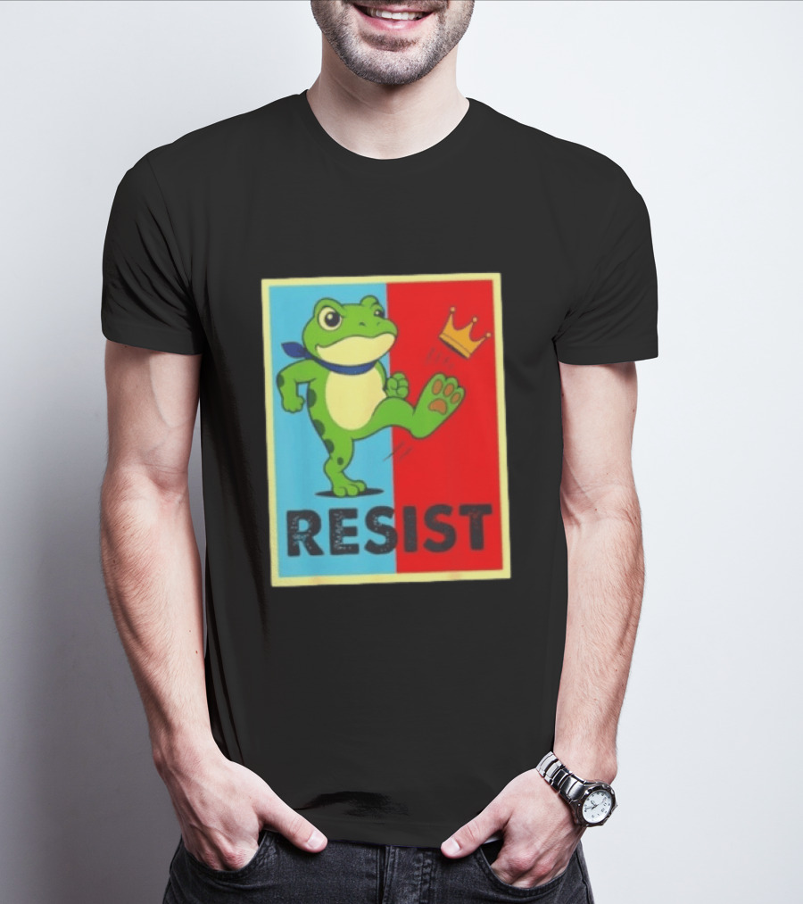 Resist Frog Kicking Crown Icon No Kings T-Shirt