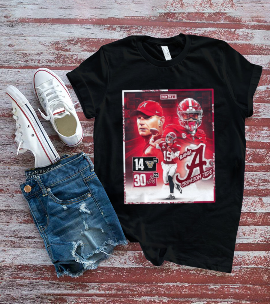 Crimson Tide Triumph Over Vanderbilt 30 14 Featuring Head Coach Kalen DeBoer And Jalen Milroe T-Shirt