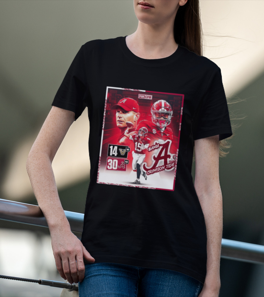 Crimson Tide Triumph Over Vanderbilt 30 14 Featuring Head Coach Kalen DeBoer And Jalen Milroe T-Shirt