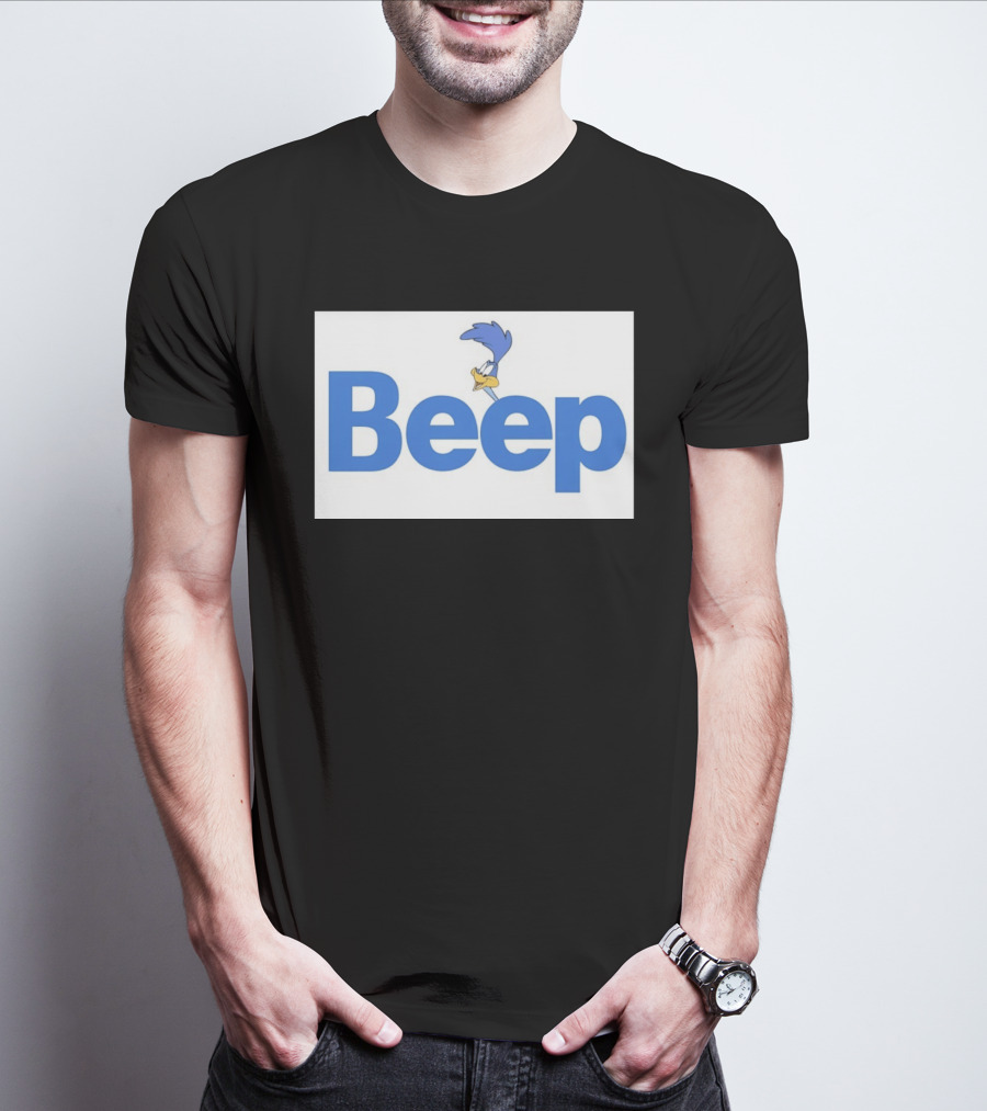 Looney Tunes Road Runner Beep Text Featuring Iconic Cartoon T-Shirt
