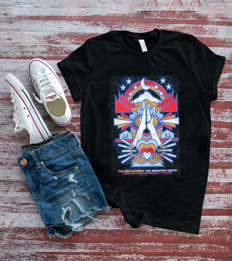 The Hold Steady The Mountain Goats Pioneer Courthouse Square Portland August 8 2026 Concert Tour Skyline Heart Hands Stars Moon Mountains T-Shirt