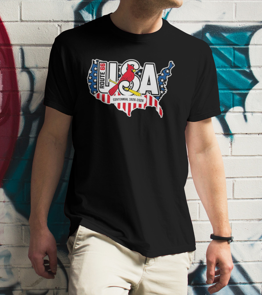 St Louis Cardinals Route 66 USA Centennial 1926 2026 American Flag Map T-Shirt