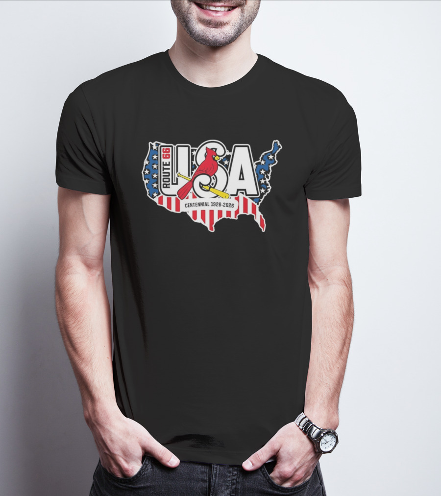 St Louis Cardinals Route 66 USA Centennial 1926 2026 American Flag Map T-Shirt