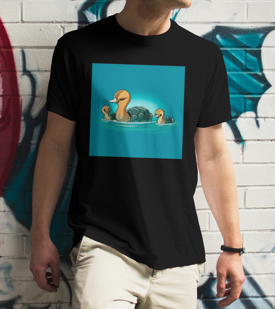 Turtle Ducks Swimming Cute Playful Hybrid Creatures T-Shirt