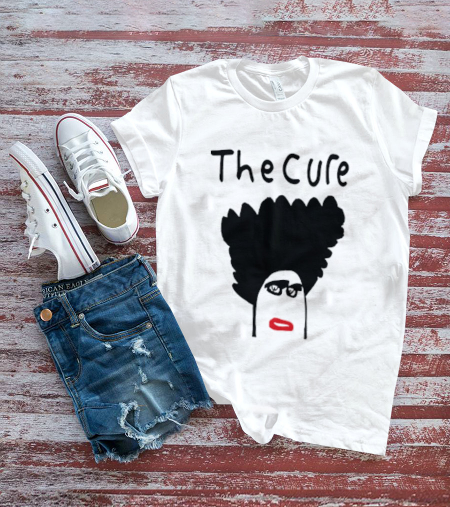 Kieran Maguire Wearing The Cure Text Bold Face Black Hair Red Lips T-Shirt