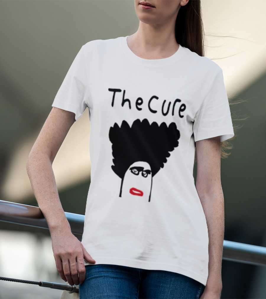 Kieran Maguire Wearing The Cure Text Bold Face Black Hair Red Lips T-Shirt