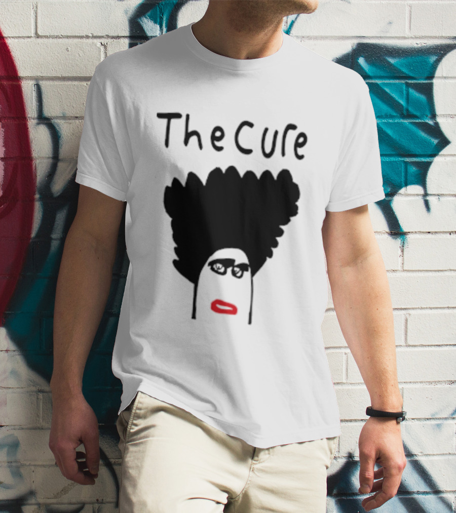 Kieran Maguire Wearing The Cure Text Bold Face Black Hair Red Lips T-Shirt