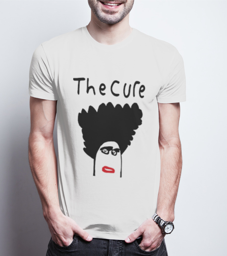 Kieran Maguire Wearing The Cure Text Bold Face Black Hair Red Lips T-Shirt
