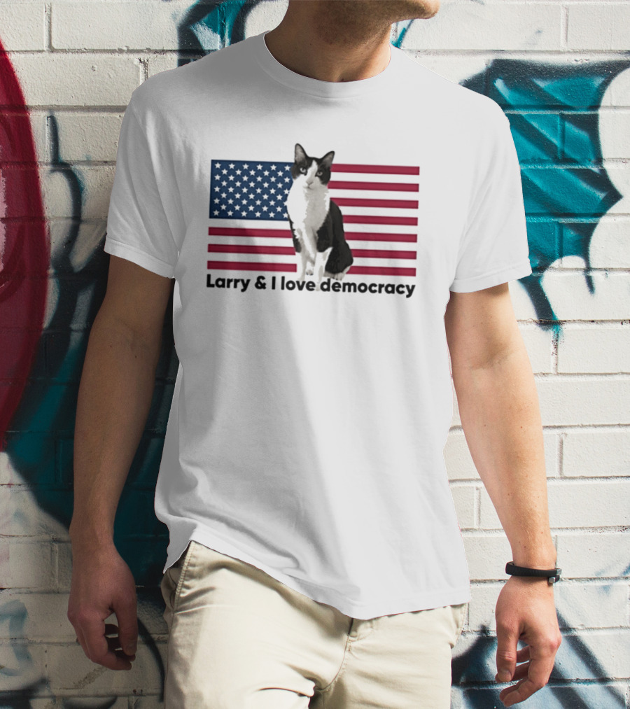 Larry I Love Democracy Cat American Flag T-Shirt