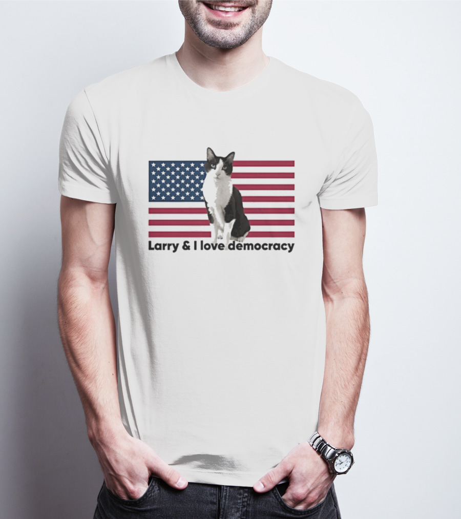 Larry I Love Democracy Cat American Flag T-Shirt