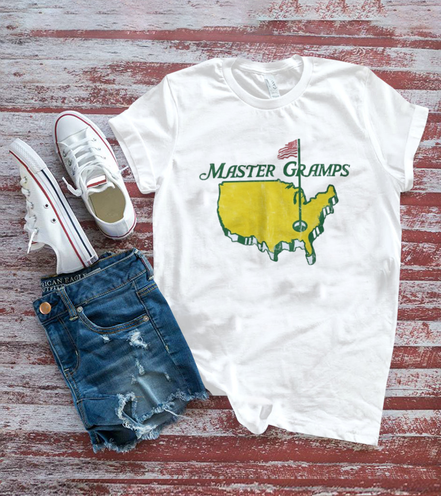 Master Gramps Golfing USA Flag Map T-Shirt
