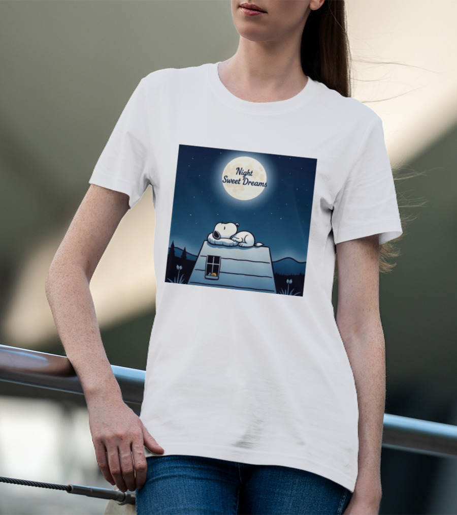 Snoopy Night Sweet Dreams Moonlight Scene Peanuts Sleeping Dog T-Shirt