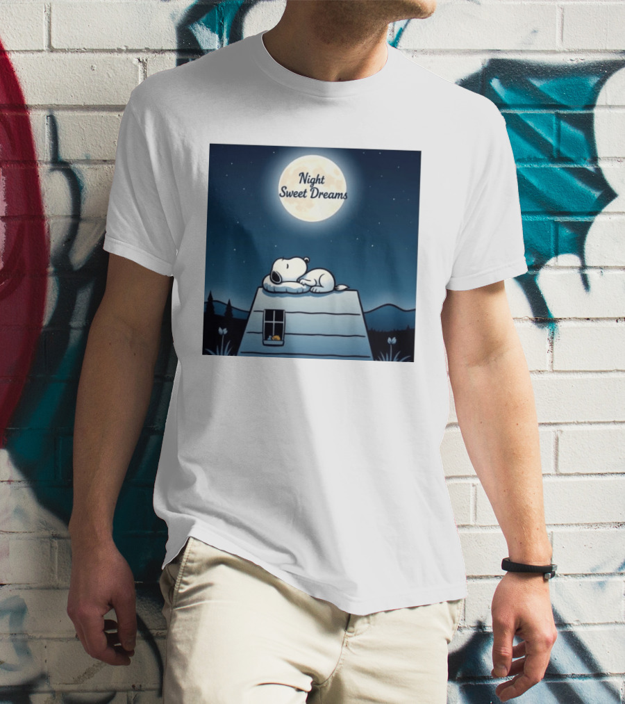 Snoopy Night Sweet Dreams Moonlight Scene Peanuts Sleeping Dog T-Shirt