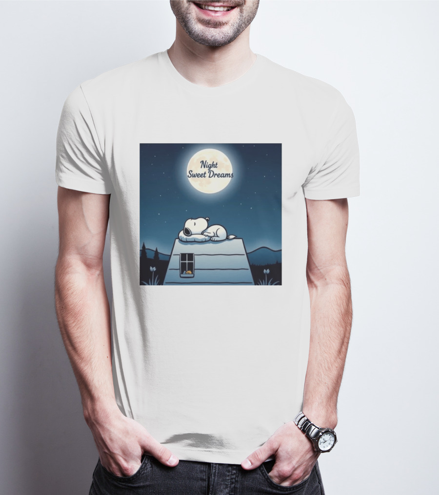 Snoopy Night Sweet Dreams Moonlight Scene Peanuts Sleeping Dog T-Shirt