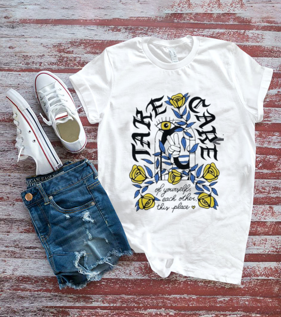 Take Care Of Yourself Each Other This Place Floral Peace Symbol Emo T-Shirt