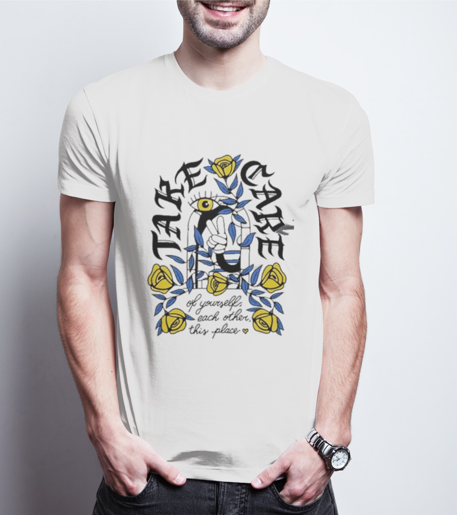 Take Care Of Yourself Each Other This Place Floral Peace Symbol Emo T-Shirt