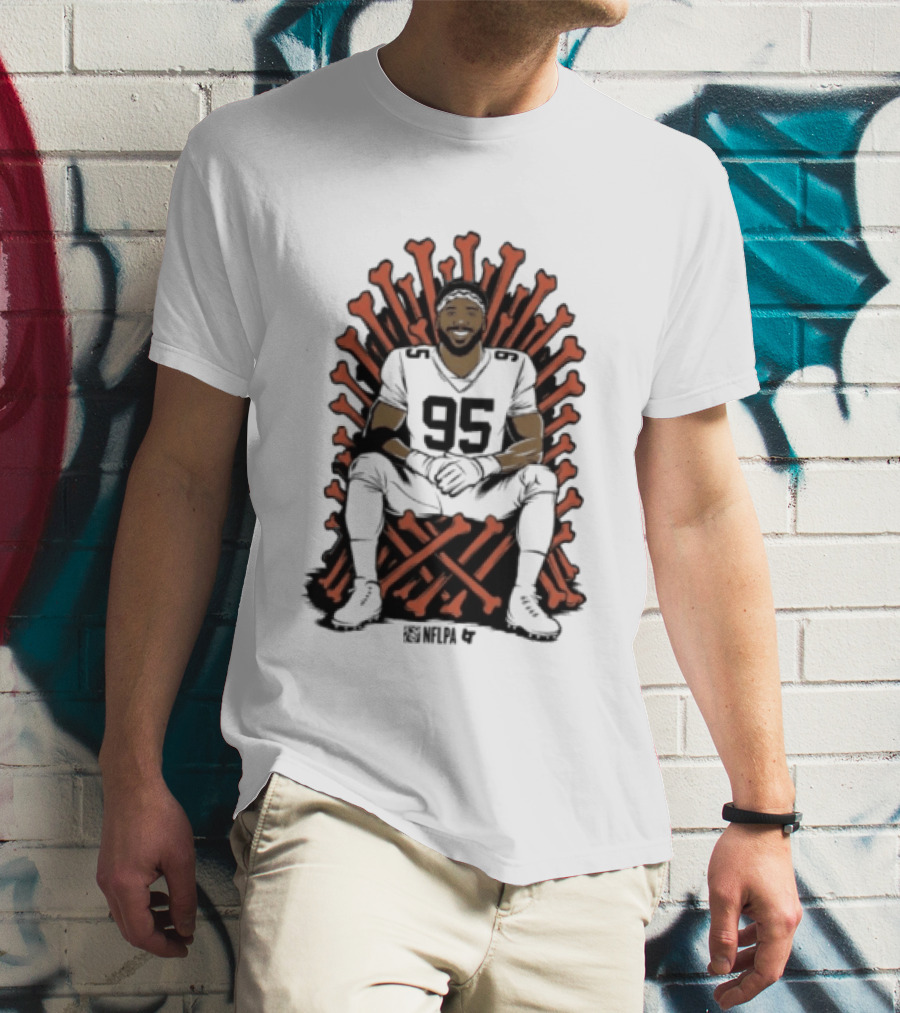 Original Myles Garrett 95 Single Season Sack King Cleveland Browns Bone Throne T-Shirt