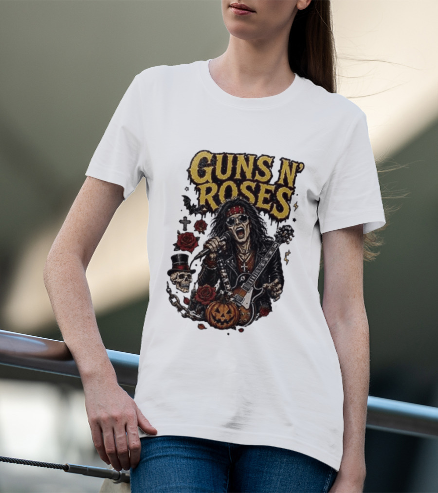 Guns N' Roses I'm A GNR Ghoul Appetite For Fright Halloween Rocks With Skulls And Pumpkins T-Shirt
