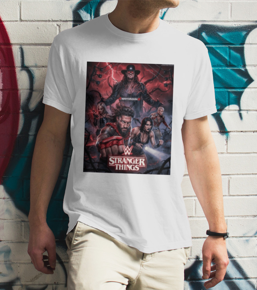 WWE And Stranger Things Crossover With The Undertaker, Roman Reigns, Cody Rhodes, Rhea Ripley, And Liv Morgan T-Shirt
