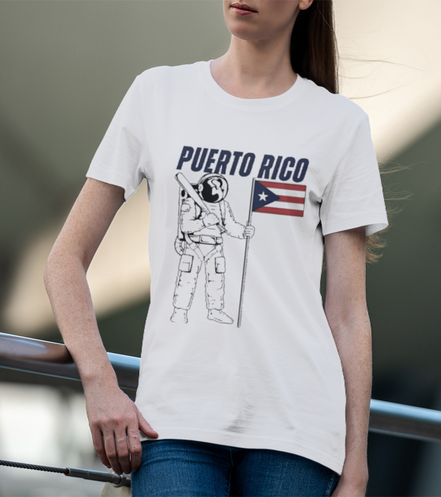 PUERTO RICO Astronaut Holding Baseball Bat Puerto Rican Flag T-Shirt