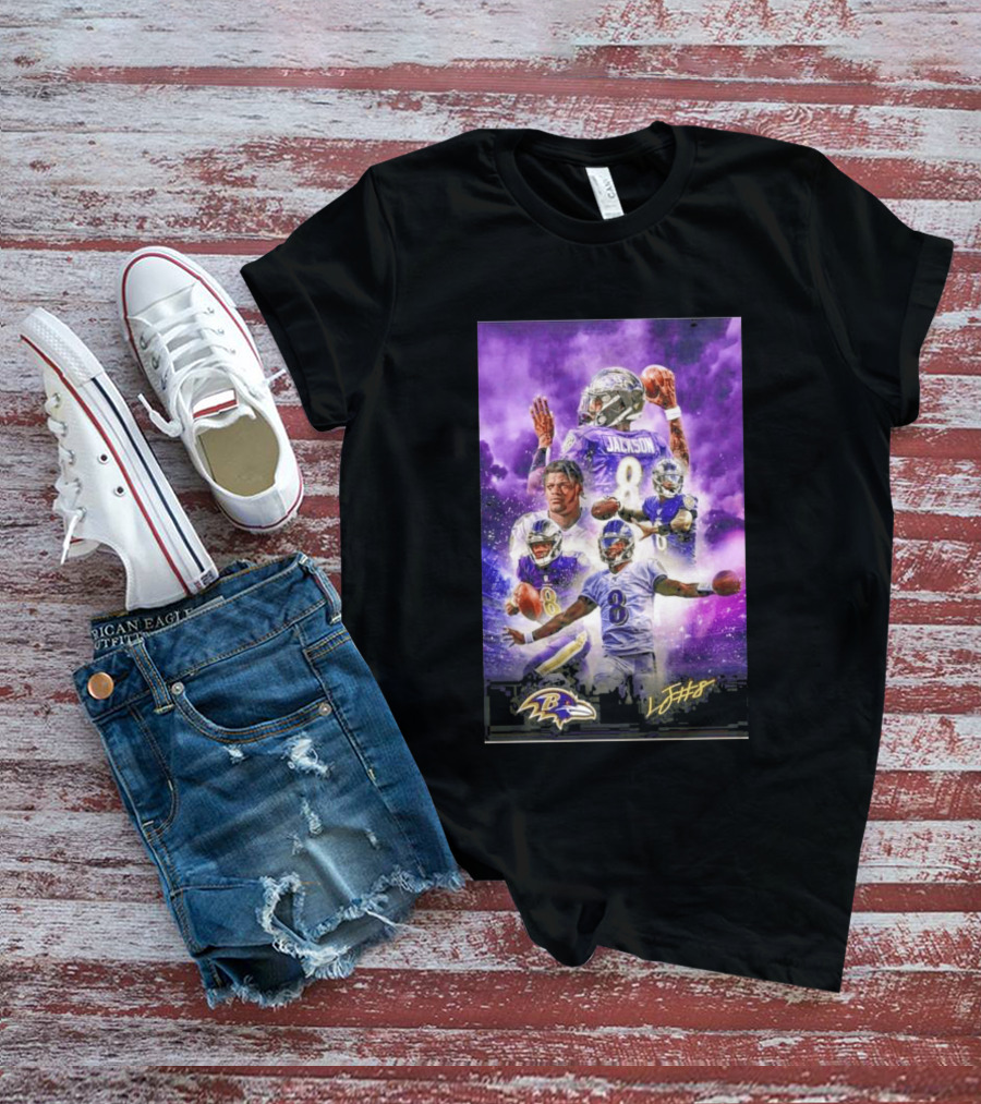 Baltimore Ravens Lamar Jackson 8 With Signature T-Shirt