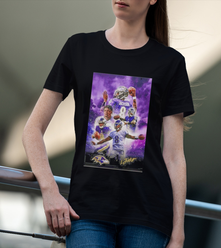 Baltimore Ravens Lamar Jackson 8 With Signature T-Shirt
