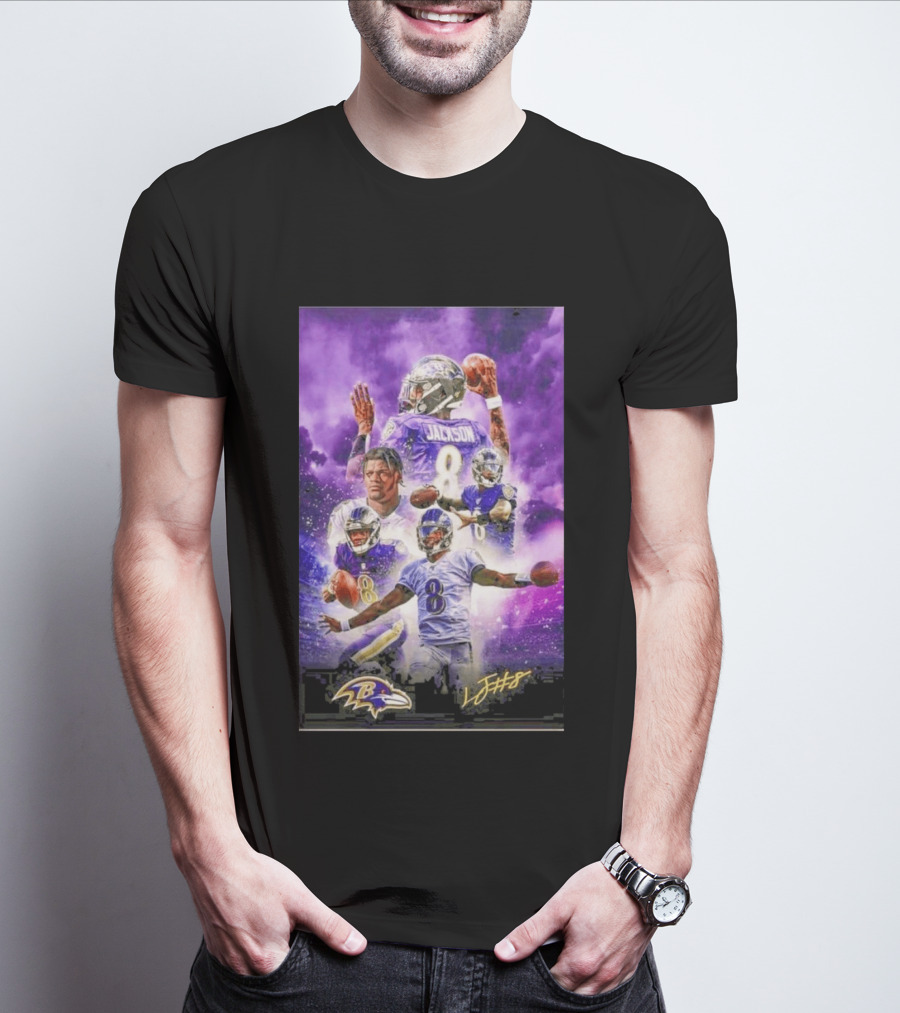 Baltimore Ravens Lamar Jackson 8 With Signature T-Shirt