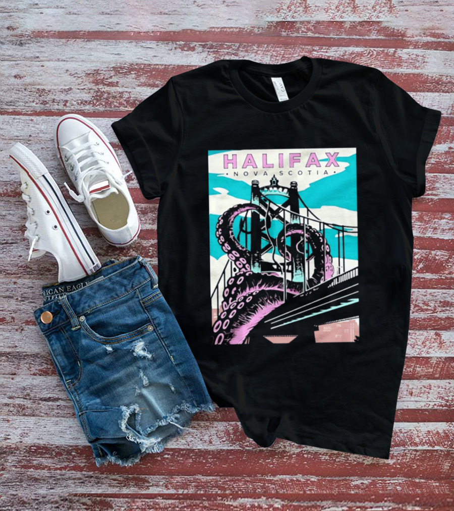 Halifax Nova Scotia Kraken Bridge Retro Travel T-Shirt