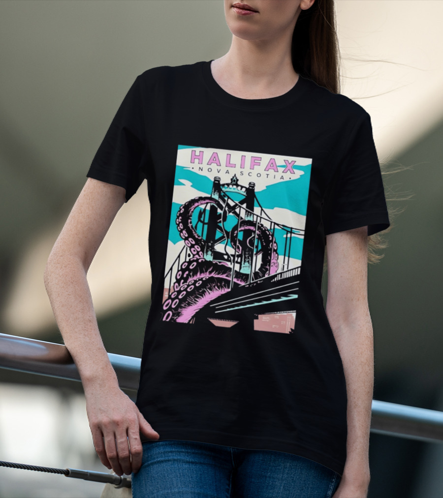 Halifax Nova Scotia Kraken Bridge Retro Travel T-Shirt
