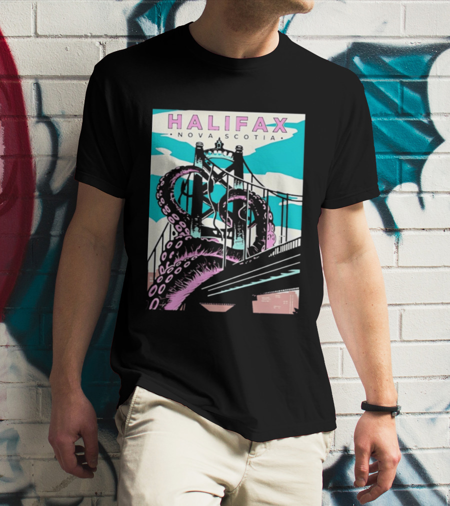 Halifax Nova Scotia Kraken Bridge Retro Travel T-Shirt
