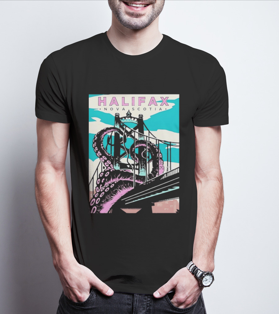 Halifax Nova Scotia Kraken Bridge Retro Travel T-Shirt