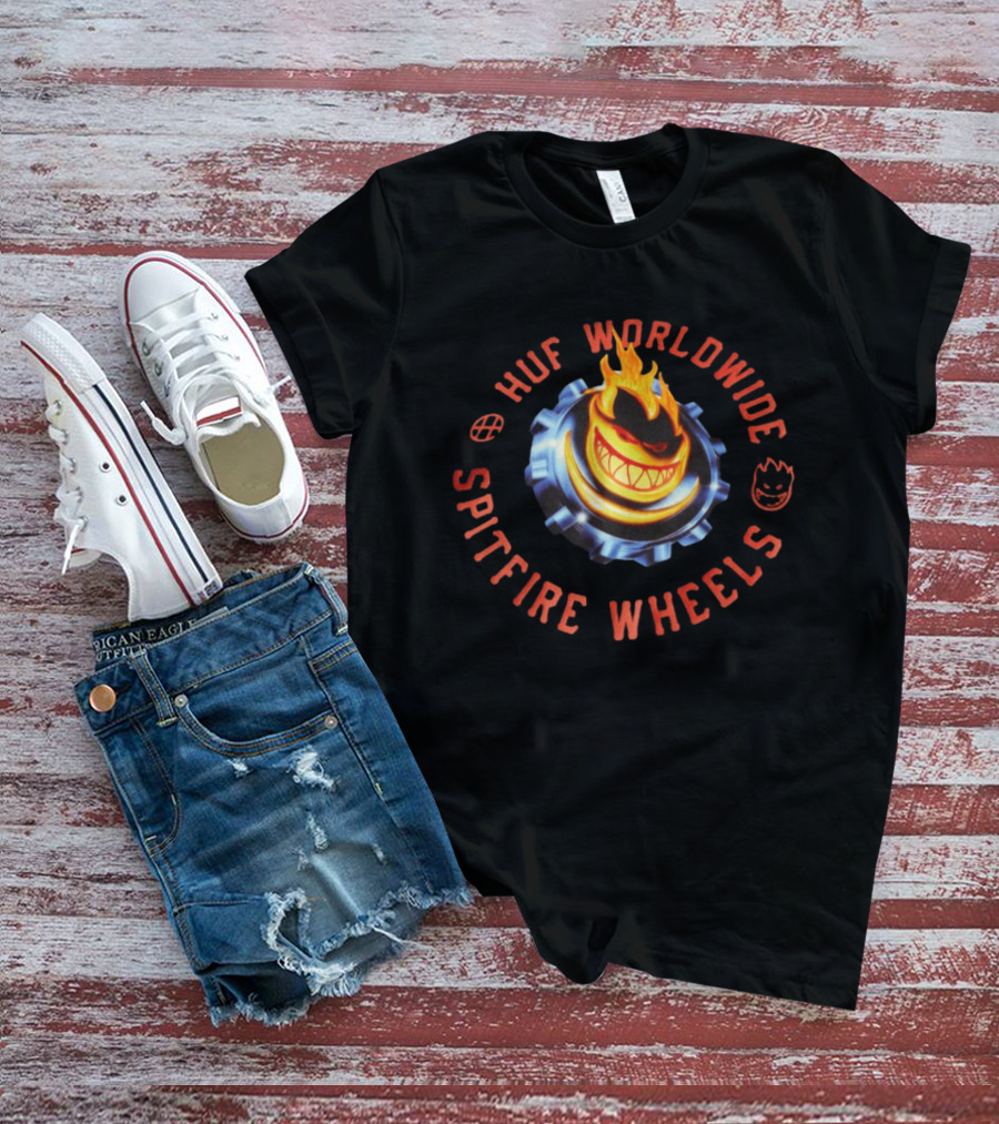 HUF Worldwide Spitfire Wheels Chrome Heart Collaboration T-Shirt