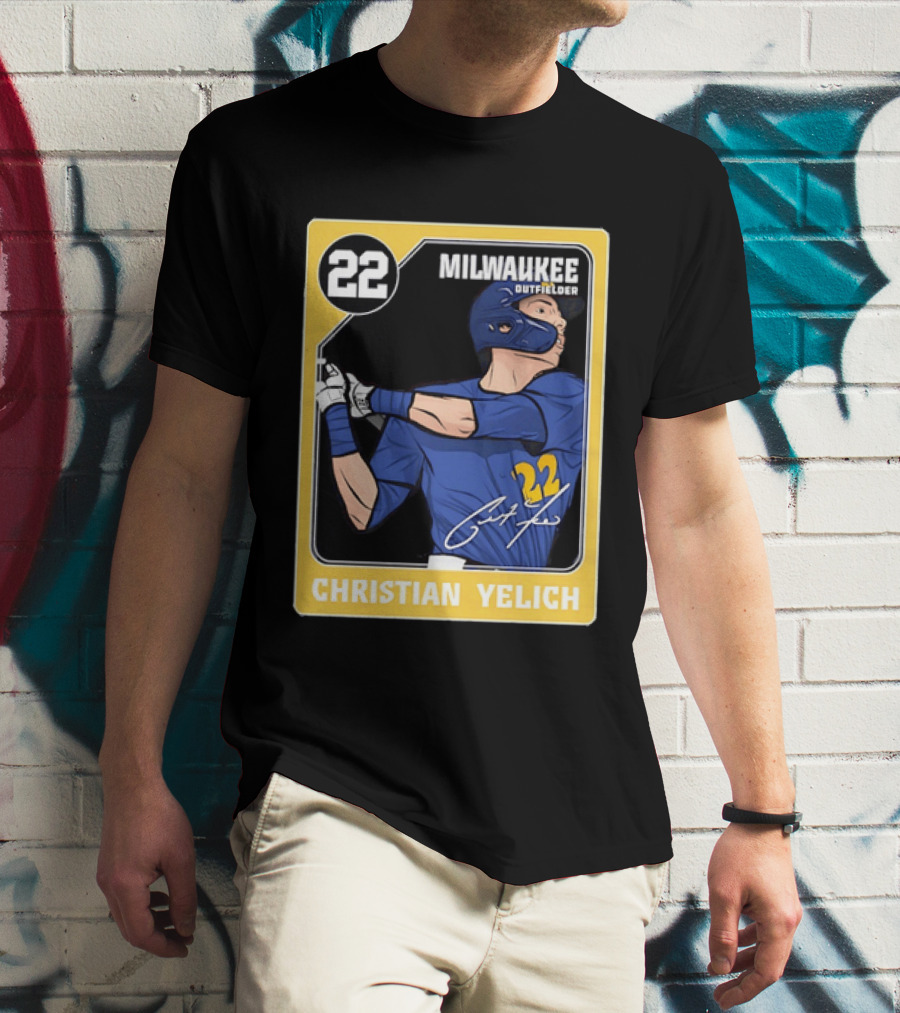 Christian Yelich Milwaukee Outfielder 22 Blue Jersey Yellow T-Shirt