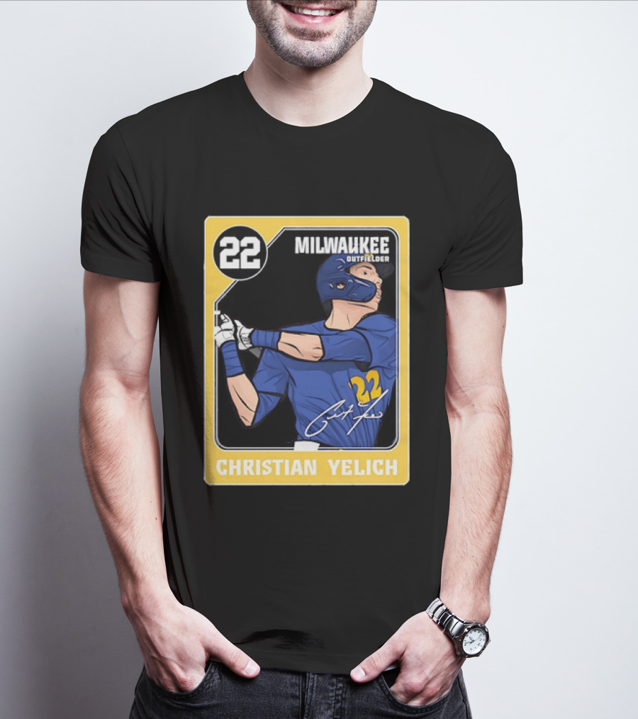 Christian Yelich Milwaukee Outfielder 22 Blue Jersey Yellow T-Shirt
