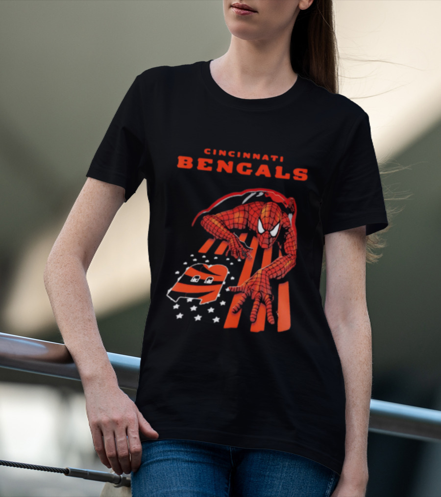 Cincinnati Bengals Spiderman Stripes Marvel T-Shirt