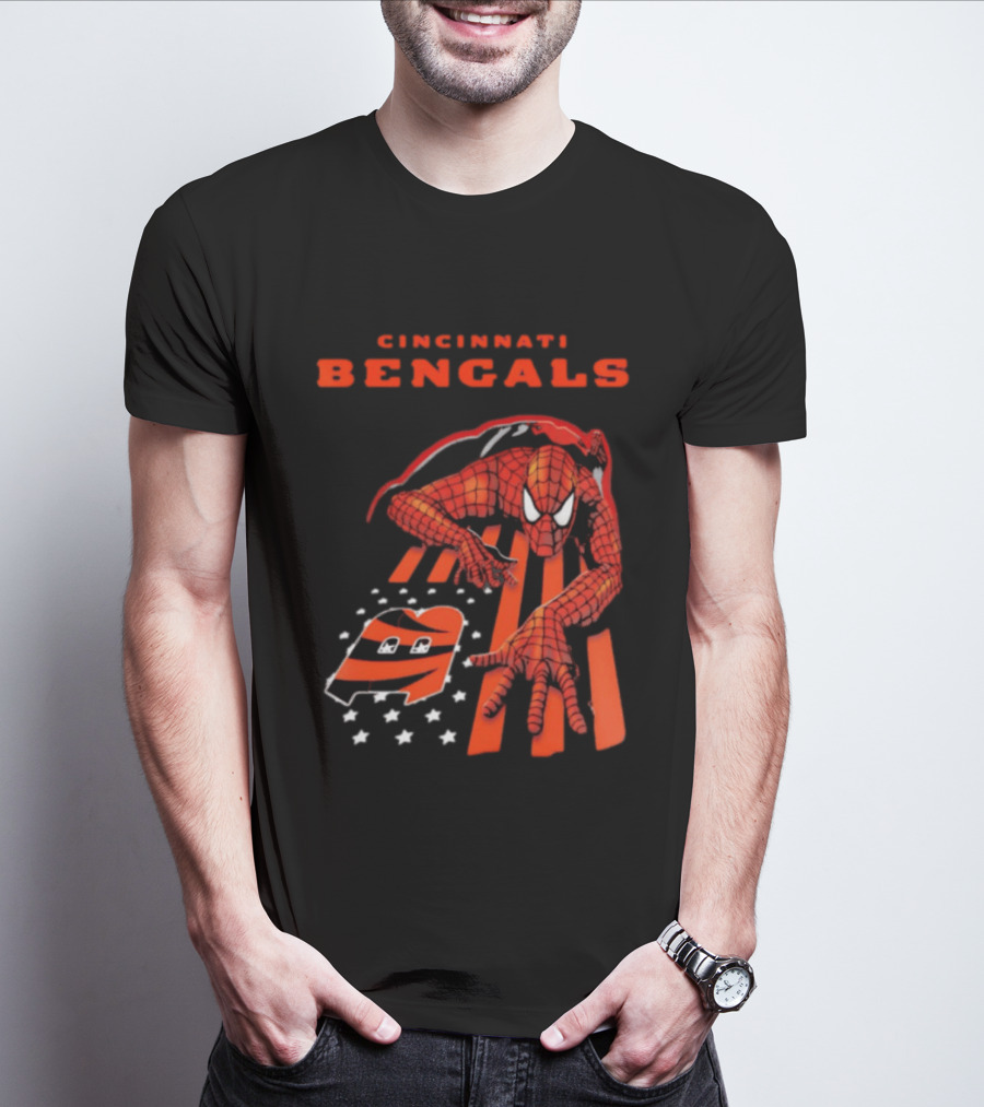 Cincinnati Bengals Spiderman Stripes Marvel T-Shirt