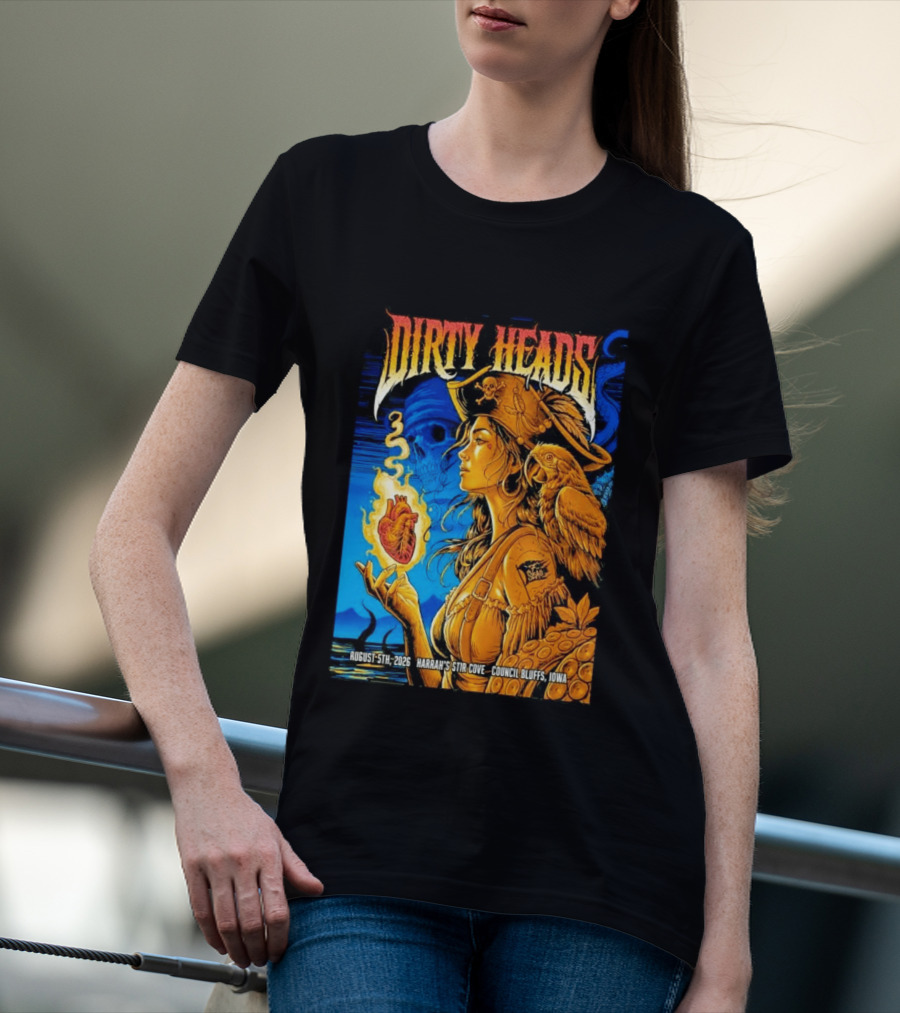 Dirty Heads August 5th 2026 Harrah's Stir Cove Council Bluffs Iowa Pirate Skull Parrot Live Event T-Shirt
