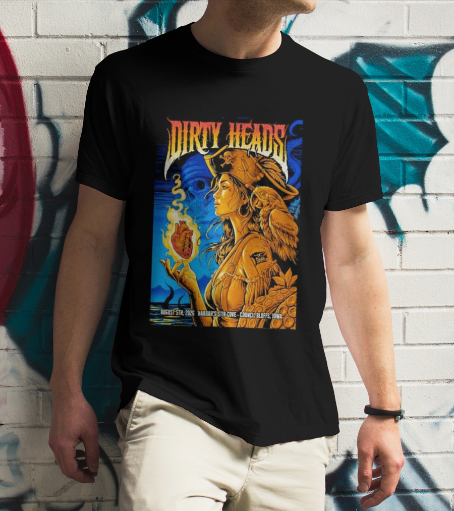 Dirty Heads August 5th 2026 Harrah's Stir Cove Council Bluffs Iowa Pirate Skull Parrot Live Event T-Shirt