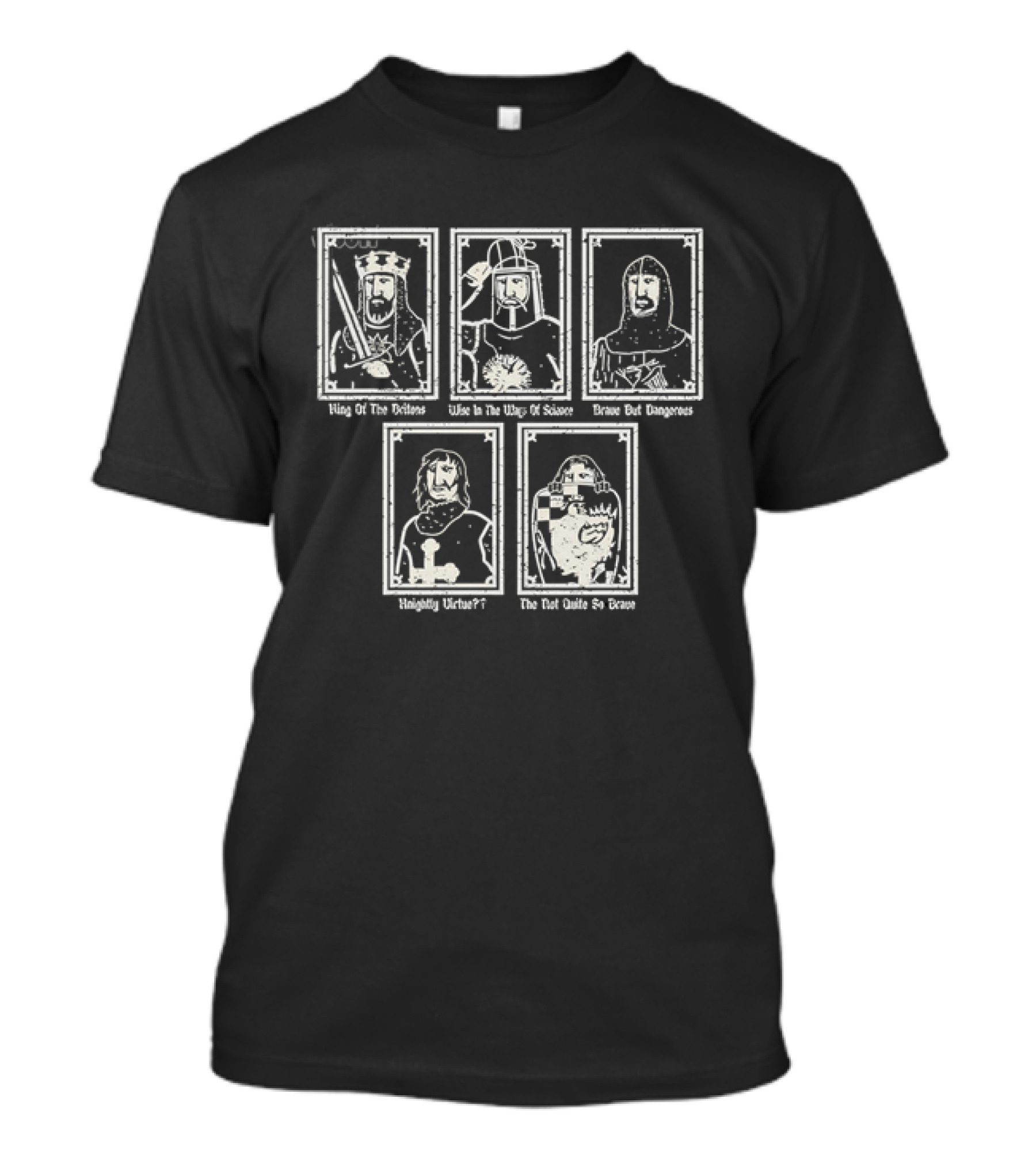 Monty Python And The Holy Grail King Arthur Sir Bedevere Sir Lancelot Patsy Black Knight T-Shirt