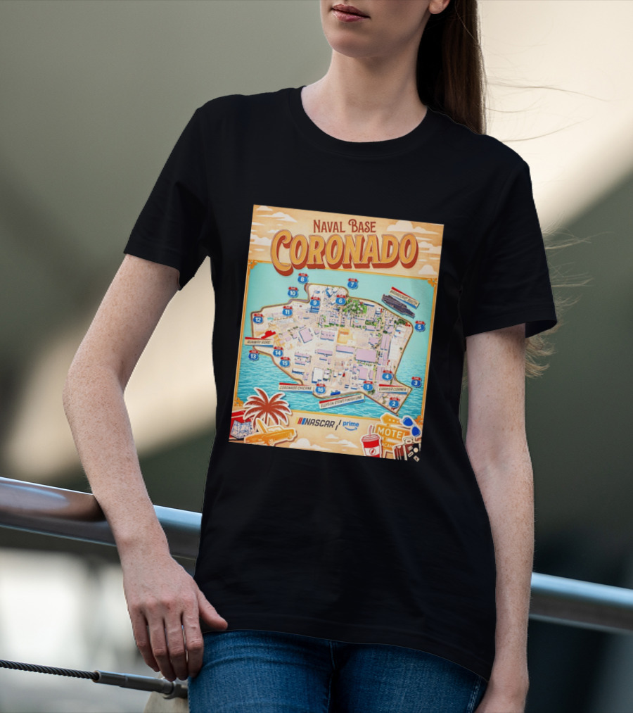 Naval Base Coronado Map NASCAR Prime Ellyson Start Finish Line Broadcast Booth T-Shirt