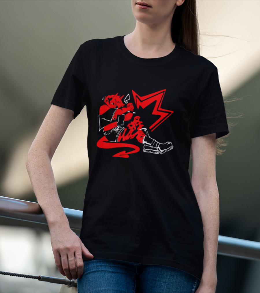 Red Devil Punk Demon Anime Character With Dynamic Action Pose T-Shirt