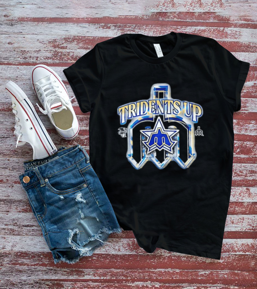 Seattle Mariners MLB Tridents Up 3D Metallic Compass Star T-Shirt