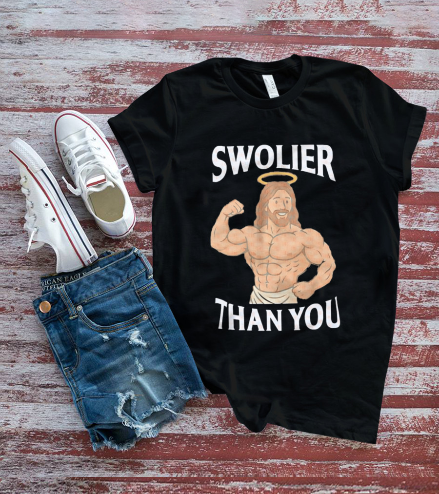 Swolier Than You Jesus Bodybuilder Muscles Fitness Halo T-Shirt