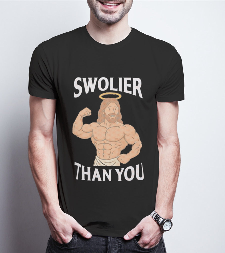 Swolier Than You Jesus Bodybuilder Muscles Fitness Halo T-Shirt