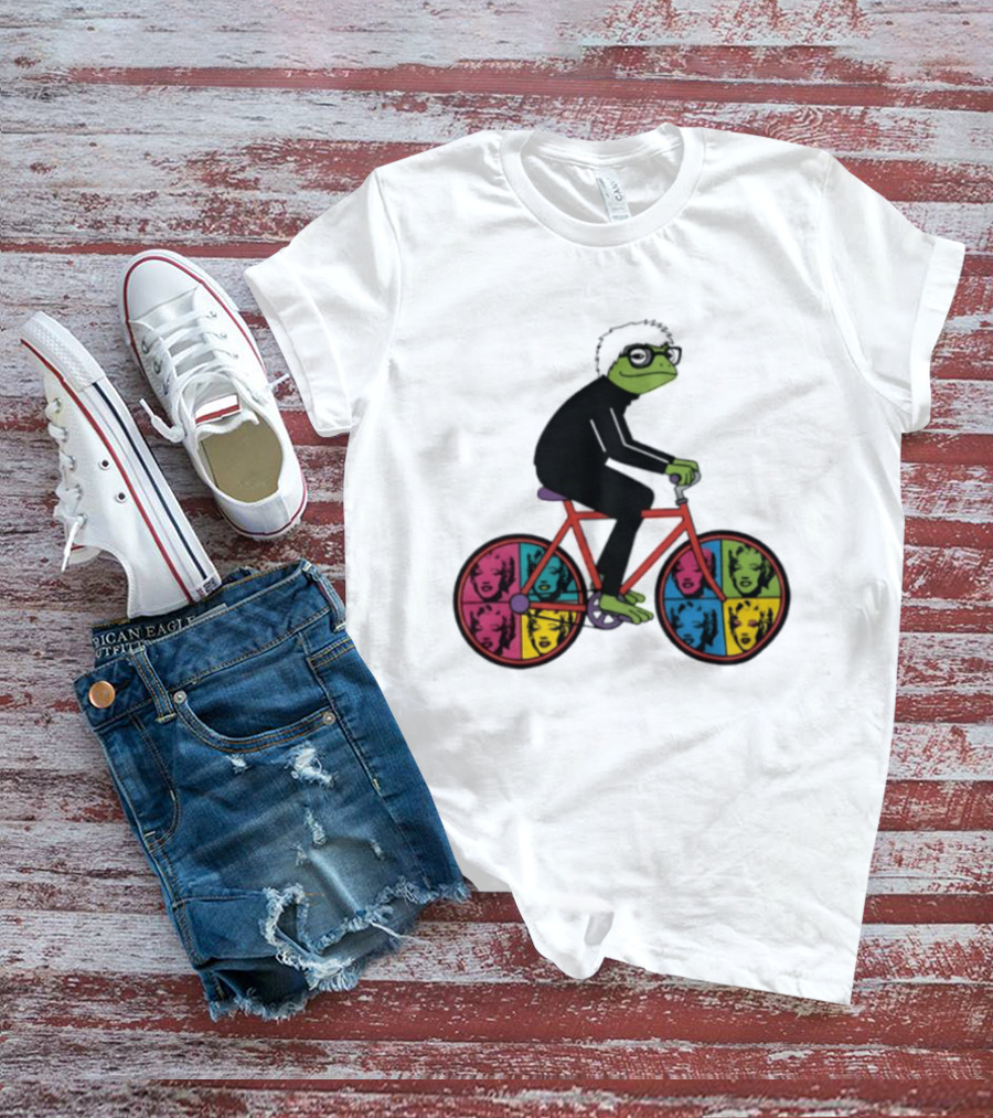 Andy Warhol Style Frog On Pop Art Bicycle T-Shirt