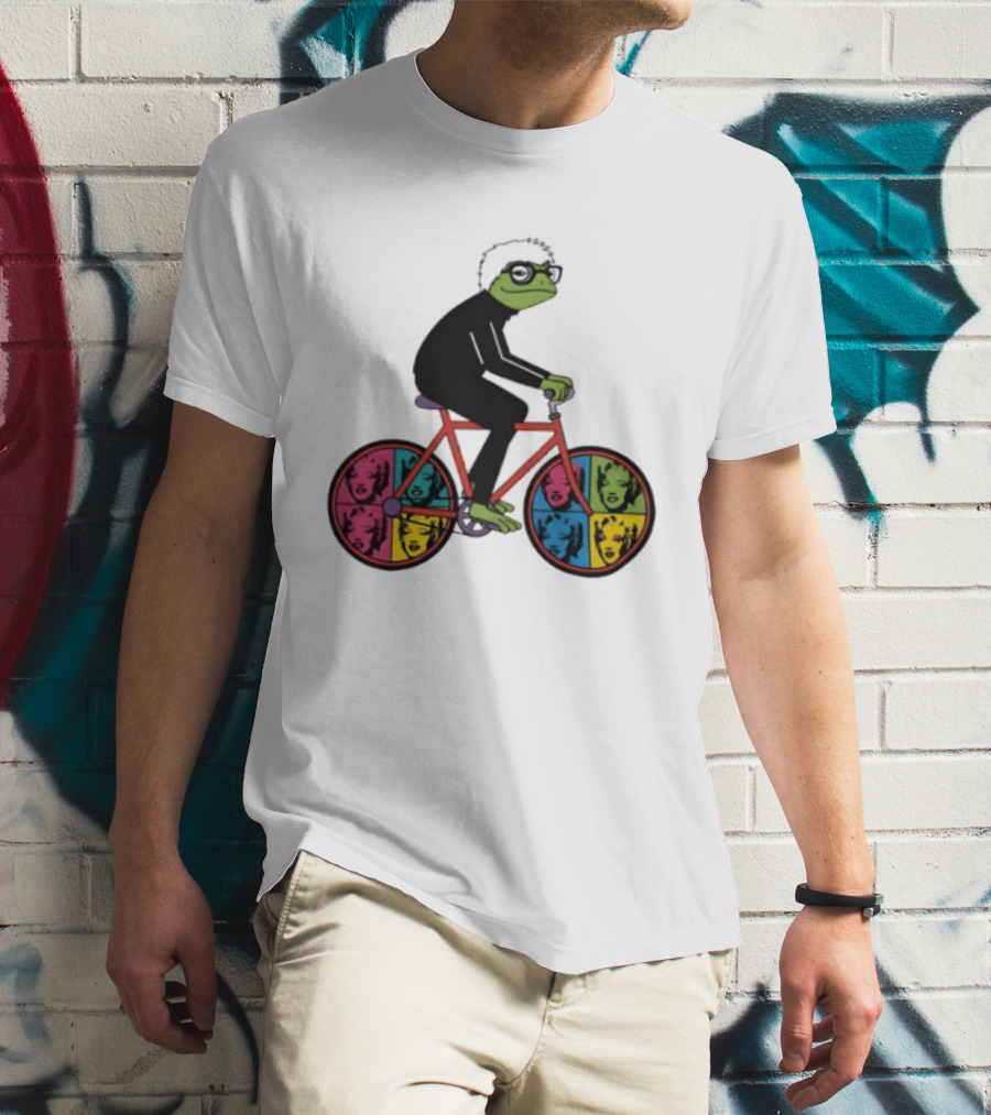 Andy Warhol Style Frog On Pop Art Bicycle T-Shirt